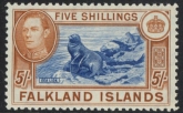 1938 Falkland Islands SG.161  5/- blue and chestnut.  U/M (MNH)