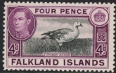 1938  Falkland Islands. SG.154  4d black and purple.  mounted mint