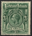 1923 Falkland Islands - SG.80 3/- slate green. Wmk Script CA U/M (MNH).