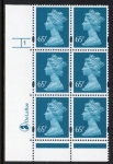Y1734 (U458) 65p greenish blue  DLR cyl.1 no dot phos.47 blue fluor. U/M (MNH)