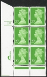 Y1687 (U277)  20p 2B bright green Harrison/DLR Cyl.17 perf RE no dot phos 47 blue fluor. U/M (MNH)