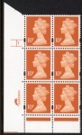 Y1676 (U195C) 10p dul orange. 2B Har/DLR Cyl.1no dot  phos. 45 blue fluor PVA  bluish. U/M (MNH)