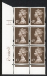 Y1717 (U402) 43p dp.olive brown. Enschede Cyld. 1 dot. (white back) blue fluor U/M (MNH)