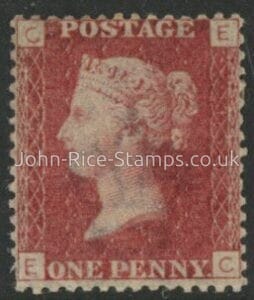 SG.43 1d rose red. corner letters 'EC' Plate 135  mint Original Gum