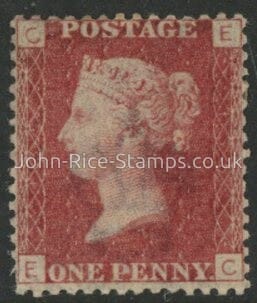 SG.43 1d rose red. corner letters 'EC' Plate 135  mint Original Gum