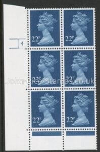 U279 (x962)  Harrison 22p blue . FCP/PVAD. cyld 4 no dot .U/M (MNH)