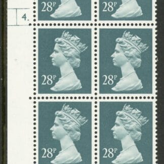 U310 (x977)  Harrison 28p deep bluish-grey phos.(ACP)   perf RE  Cyld. 4 dot  U/M (MNH)