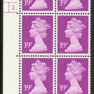 U377 (x991)  Harrison 39p bright mauve phos.(ACP)   perf RE  Cyld. 2 dot  U/M (MNH)