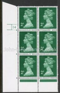 U83 (x926)  Harrison 2p green phos paper (shiny) PVAD. cyld 14 no dot. U/M (MNH)