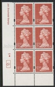 Y1800 (UC14)  Enschéde £1.50 red  Cyld. 1  dot (8)  U/M (MNH)