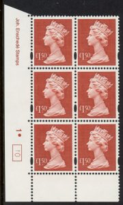 Y1800 (UC14)  Enschéde £1.50 red  Cyld. 1 dot (10)  U/M (MNH)