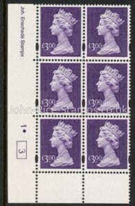 Y1802 (UC16)  Enschéde £3.00 dull violet  Cyld. 1dot (3)  U/M (MNH)