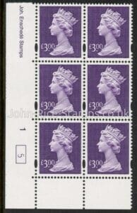 Y1802 (UC16)  Enschéde £3.00 dull violet  Cyld. 1 no dot (5)  U/M (MNH)