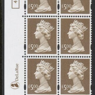 Y1803 (UC21) De La Rue £5.00 brown  Cyld. 3 no dot (4)  U/M (MNH)