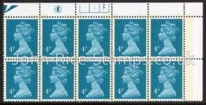 X996 (UG12)  Waddington 4p greenish blue Cyld. 4a,3b phos 3 dot.  U/M (MNH)