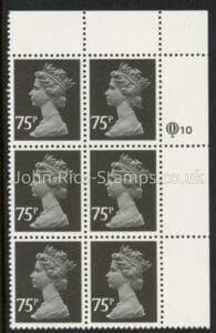 X1023 (UG130)  Questa 75p black Type 1 Cyld. Q10  row 1 U/M (MNH)