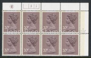 X998 (UG48)  Waddington 20p  dull purple. Cyld. 1A 1B  dot. phos.1  U/M (MNH)