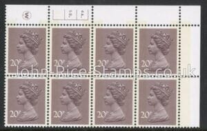 X998 (UG48)  Waddington 20p  dull purple. Cyld. 4A 5B  dot. phos.5  U/M (MNH)