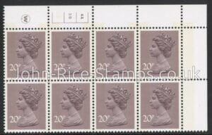 X998 (UG48)  Waddington 20p  dull purple. Cyld. 4A 5B  no dot. phos.6  U/M (MNH)