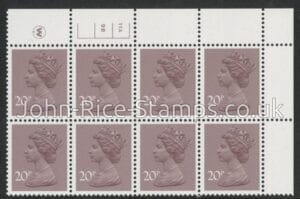 X999 (UG49)  Waddington 20p  dull purple. Cyld. 11A 9B no dot   U/M (MNH)