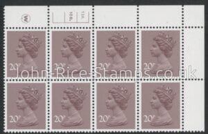 X999 (UG49)  Waddington 20p  dull purple. Cyld. 13A 10B  dot   U/M (MNH)