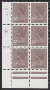 X999 (UG49)  Waddington 20p  dull purple. Cyld. 18A 12B no dot. U/M (MNH)