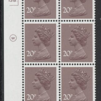 X999 (UG49)  Waddington 20p  dull purple. Cyld. 22A 13B  dot. U/M (MNH)