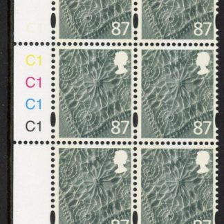 NI103  87p linen. Cyld. C1x4   blue fluor R2 C2  printed by Cartor U/M (MNH)