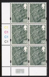 NI104 88p linen. Cyld. C1x4 blue fluor R2 C3 printed by Cartor U/M (MNH)