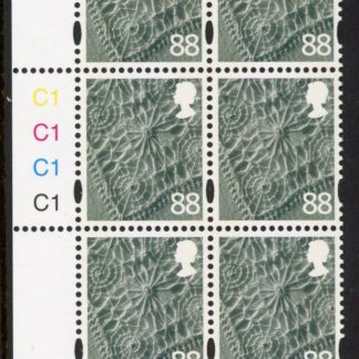 NI104  88p linen. Cyld. C1x4   blue fluor R2 C3  printed by Cartor U/M (MNH)