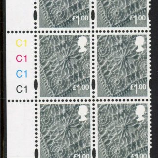 NI106 £1.00p 2B linen Cyld. C1 x 4   phos. C1  - R2 C2 printed by Cartor U/M (MNH)