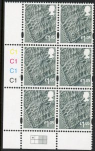 NI107 £1.05p 2B linen Cyld. C1 x 4 phos. C1 - R1 C1 printed by Cartor U/M (MNH)