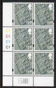 NI107 £1.05p 2B linen Cyld. C1 x 4 phos. C1 - R2 C2 printed by Cartor U/M (MNH) (Copy)