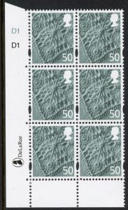 NI125 50p 2B linen Cyld. D1D1  phos. D1 printed by DLR U/M (MNH)