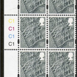 NI159  £1.17 linen. (new font) Cyld. C1x4   blue fluor R2 C1  printed by Cartor U/M (MNH)