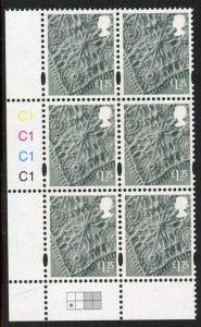 NI160  £1.25 linen. (new font) Cyld. C1x4   blue fluor R2 C1  printed by Cartor U/M (MNH)