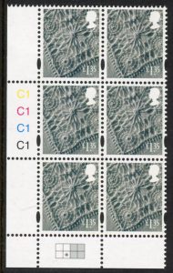 NI161  £1.35 linen. (new font) Cyld. C1x4   blue fluor R2 C2  printed by Cartor U/M (MNH)