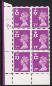 NI68  39p bright mauve. Cyld. Q2 Q2 ACP. printed by Questa U/M (MNH)