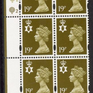 NI69  19p CB bistre  yellow fluor. Cyld. Q2 Q2 . printed by Questa U/M (MNH)