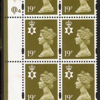 NI69 19p CB bistre 'blue fluor' Cyld. Q4 Q4   printed by Questa U/M (MNH)