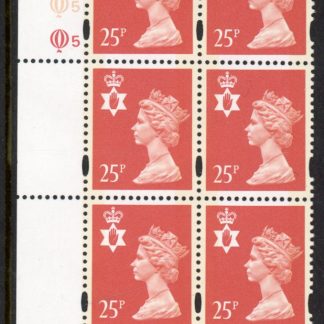 NI72 25p 2B red 'blue fluor' Cyld. Q5Q5   printed by Questa U/M (MNH)