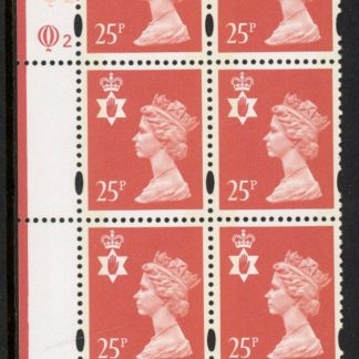NI72  25p 2B red . yellow fluor  Cyld. Q2 Q2 . printed by Questa U/M (MNH)