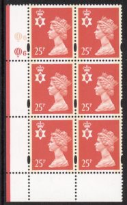 NI72  25p 2B red . blue fluor  Cyld. Q6 Q6 . printed by Questa U/M (MNH)