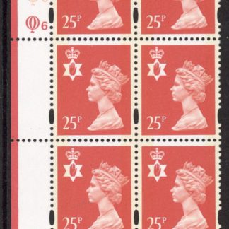 NI72  25p 2B red . blue fluor  Cyld. Q6 Q6 . printed by Questa U/M (MNH)