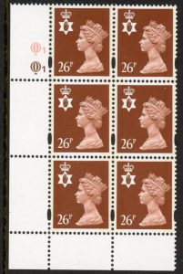 NI73 26p 2B red-brown 'blue fluor' Cyld. Q1Q1   printed by Questa U/M (MNH)