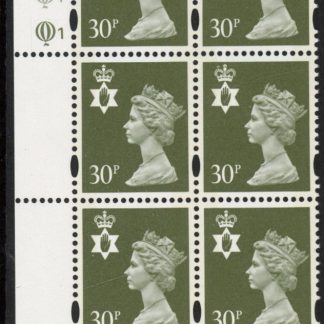 NI74  30p 2B deep olive-grey . yellow fluor  Cyld. Q1 Q1 . printed by Questa U/M (MNH)