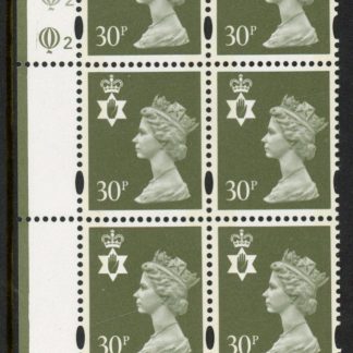 NI74  30p 2B deep olive-grey . yellow fluor  Cyld. Q2 Q2 . printed by Questa U/M (MNH)