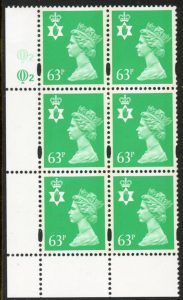 NI77 63p 2B light emerald Cyld. Q2 Q2 printed by Questa U/M (MNH)