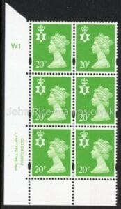 NI79 20p CB bright green Cyld. W1 phos.W1 blue fluor. printed by Walsall U/M (MNH)