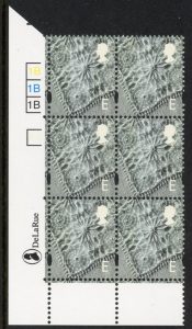 NI91  'E'  linen. Cyld. 1B x 3    phos. P1B blue fluor   printed by DLR U/M (MNH)